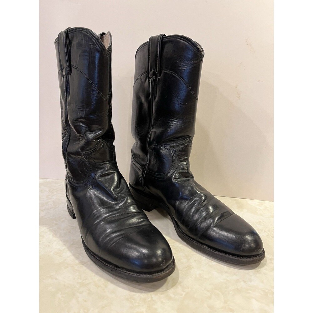 Justin Cora L3703 Womens Black Roper Boots Leather Round Toe Western Sz 6.5B USA
